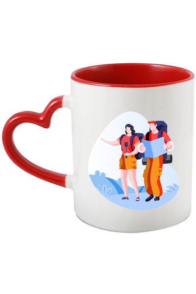 StoryGift Romania Cana Cu Ghiozdan, Drumetie, Harta, Selfie Stick, Multicolor 330 ml, Ceramica cu , Cu Maner Inim