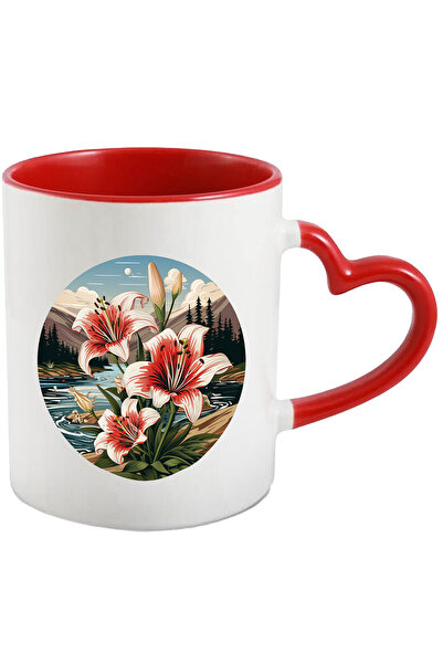 StoryGift Romania Cana Cu Peisaj: Crini, Rau, Munti, Padure, Brazi, Nori, Mul...