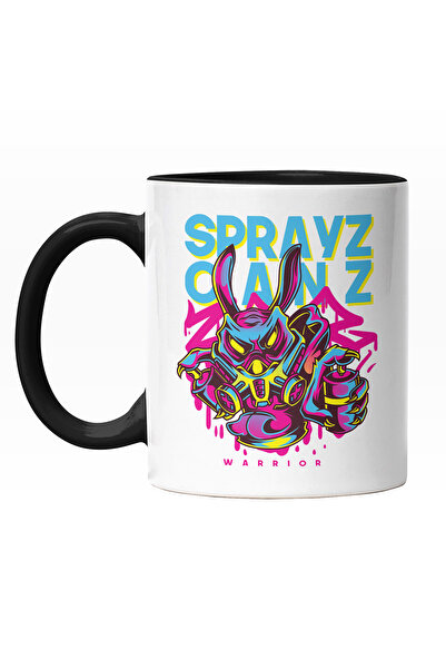 StoryGift Romania Cana Cu Iepure Cu Masca Pentru gaz, Text In Engleza Sprayz Oanz, Arta Stradala, , Cu Maner Negru