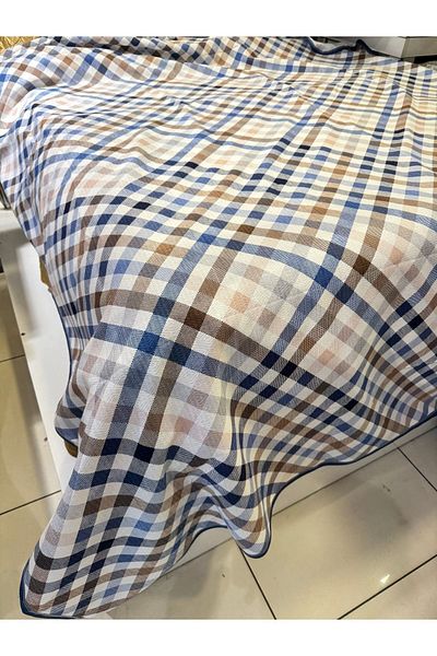 ŞENER HOME Model în carouri tip șervețel imprimat 200x240 Cm. Dublu (BATTAL) Single Pike - Albastru