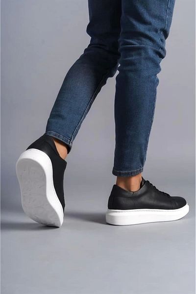 Store Slw151 boost lace-up leather men's daily sneaker shoe cbt - black