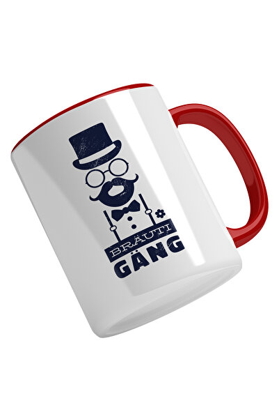 StoryGift Romania Cana Cu Schema Barbat Cu Mustata Si Palarie Inalta, Iubitorii De Fashion, Mesaj, Cu Maner Rosu