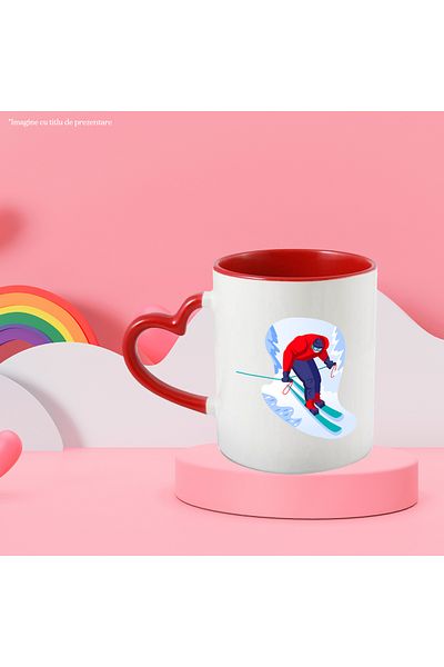 StoryGift Romania Mug With Ski, Sticks, Glasses, Snow, Sport, Multicolor 330 ml, Ceramic with Handle, With ,STG
