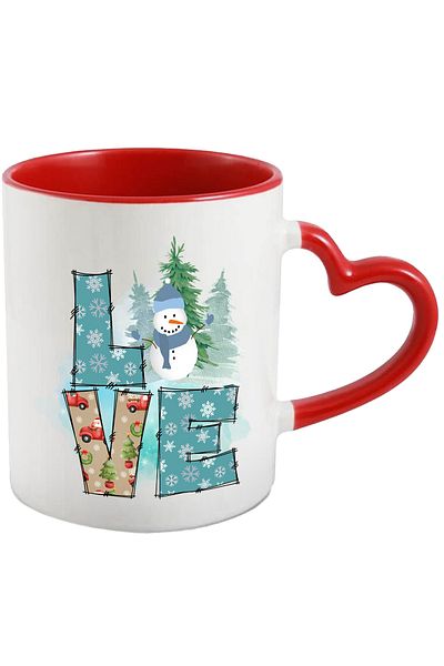 StoryGift Romania Mug with a snowman with the message "Love", tree, car, Merry Christmas, illustrious, With ,STG