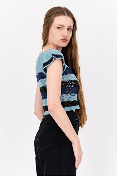 Bcbgeneration Women Square Neck Short Sleeves Knitted Top, Teal Blue