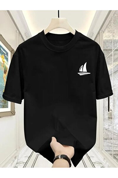 TekTarzz Tricou unisex cu design imprimat cu barca cu pânze