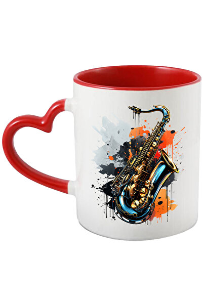StoryGift Romania Cana Cu Saxofon, Instrument Muzical, Jazz, Vopsea, Multicol...