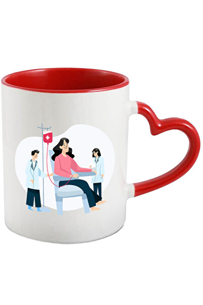 StoryGift Romania Cana Cu Medicina, Doctori, Pacient, Transfuzie, Sange, Halat, Multicolor 330 ml,, Cu Maner Inim