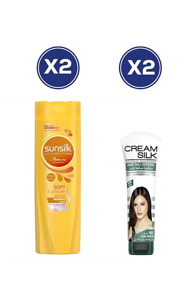 Sunsilk شامبو ناعم وأملس 400 مل × 2 + بلسم كريم سيلك لتساقط الشعر 280 مل × 2 - مجموعة