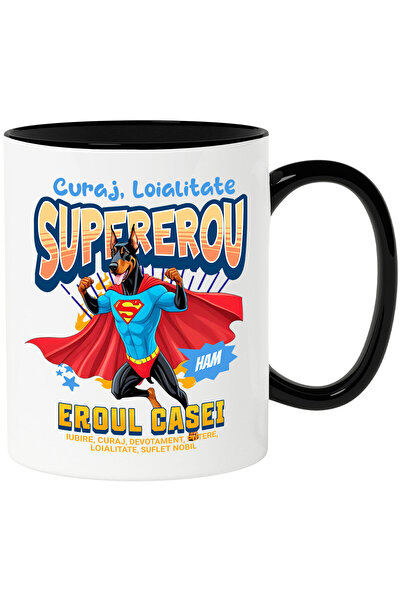 StoryGift Romania Cana cu Doberman Pinscher Caine In Costum de SuperMan cu Pe...