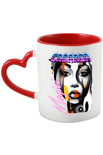 StoryGift Romania Cana Cu Mesaj Crearea Magiei, Buline, Femeie, Chip, Buze, Multicolor 330 ml, Cer, Cu Maner Inim