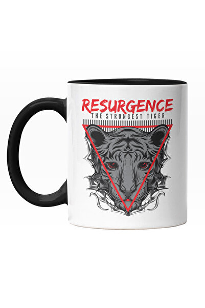 StoryGift Romania Cana Cu Portret Tigru Alb Ochii Rosii, Triunghii Rosu, Text...