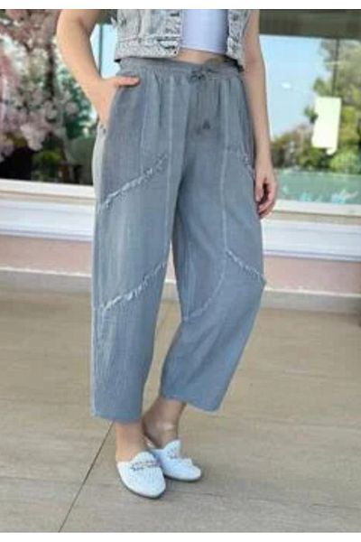 Rosidam Tassel Detailed Mesh Pocket Linen Trousers