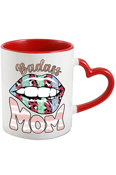 StoryGift Romania Cana cu mesajul "Badass Mom", ilustratie, mama, buze, dinti...