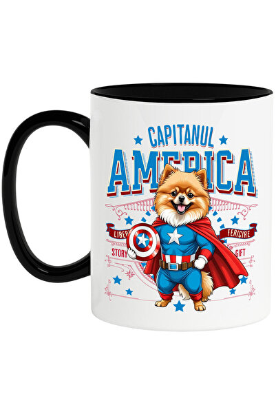 StoryGift Romania Cana cu pomeranian Caine In Costum de Capitan America cu Pe...