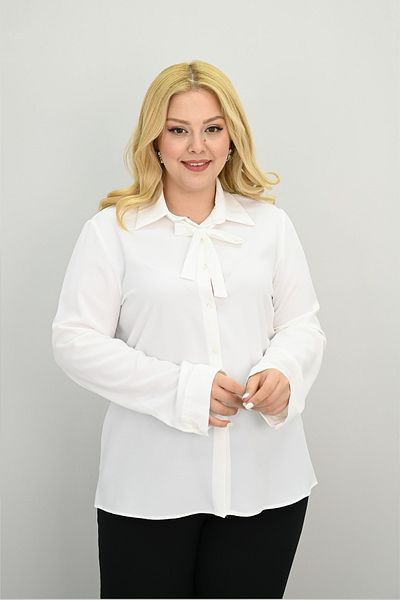 Koza Butik Women's Large Size Collar Scarf Tie Detailed Shirt 0035-25