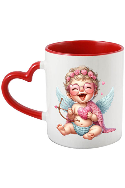 StoryGift Romania Cana cu un bebelus Cupidon, ilustratie, lana, floricele, ar...
