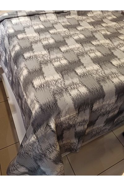 ŞENER HOME Patchwork Pattern Printed 200X240 Cm. Double (Battal) Single Pike - Gray&Brown