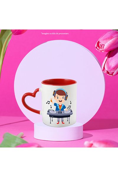 StoryGift Romania Cana Cu Dj, Muzica, Casti, Camasa, Mixaj, Consola, Multicolor 330 ml, Ceramica c, Cu Maner Inim