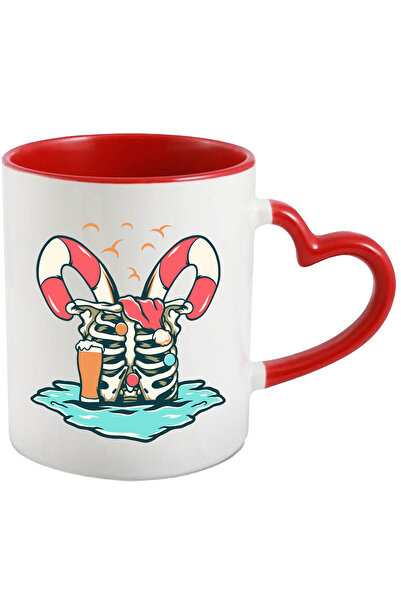 StoryGift Romania Cana Cu Schelet, Pahar, Craciun, Sarbatori, Bomboane, Multicolor 330 ml, Ceramic, Cu Maner Inim