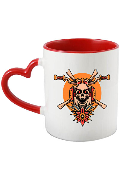 StoryGift Romania Cana Cu Craniu, Motocicleta, Apus, Floare, Frunze, Retro, M...