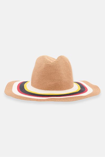 French Connection Women Woven Hat, Brown Combo