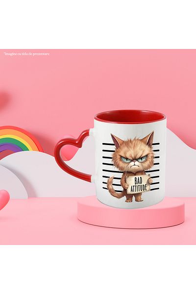StoryGift Romania Mug with cat in prison with the message "Bad attitude", inappropriate attitude, With ,STG