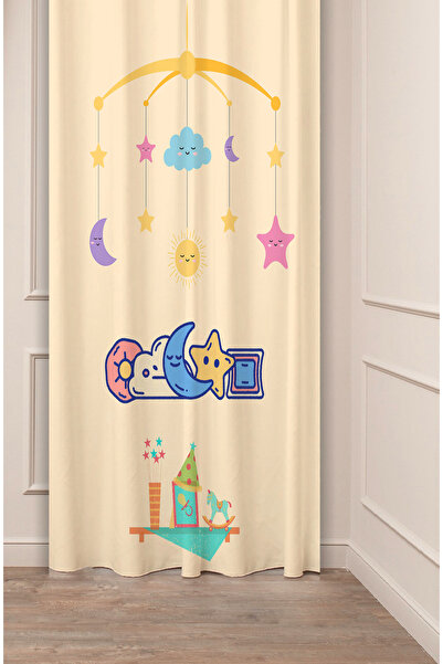 GREENDECOR Curcubeu, lună, stea, dragoste, model de cal, design special, digital cu imprimeu (un singur aripă), perdea de fundal pentru camera copiilor