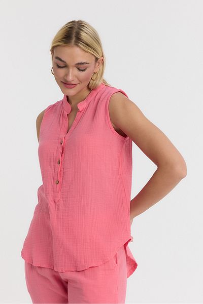 Heaven Ephesus Γυναικεία Μπλούζα - Μουσελίνα Judge Collar Half Placket Αμάνικη Μπλούζα - 1070