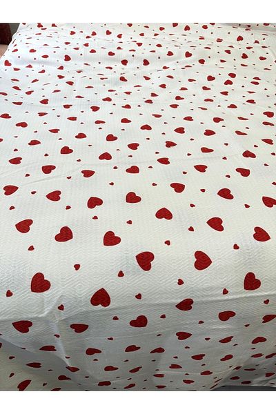 ŞENER HOME Heart Pattern Printed 200X240 Cm. Double (Battal) Single Pique