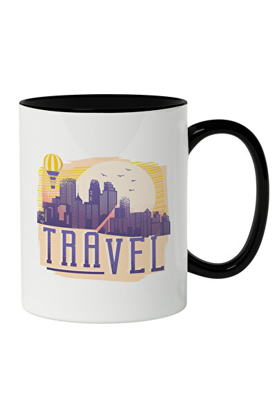 StoryGift Romania Cana Cu Peisaj Uraban Apus De Soare Oras Cladiri Inalte Balon Cu aer Cald, Aven, Cu Maner Negru