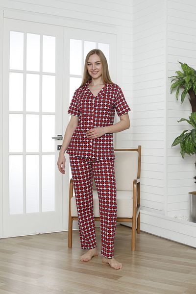 Mira Homewear Button-Down Patterned Long Sleeve Women's Pajamas Set Mr004