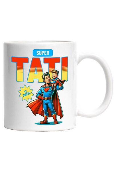 StoryGift Romania Cana cu Barbat Costum Super man, Erou, Copil, Tata Si Copii...