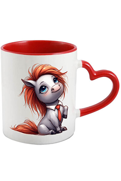 StoryGift Romania Cana cu un ponei cu cravata | ilustratie | se uita spre cer | fericire | cuminte, Cu Maner Inim