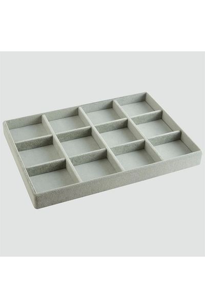 MeGass Dekor Domestic Production Suede Fabric Gray Color 34 Cm / 24 Cm 12 Compartment Drawer Inside Jewelry Stand
