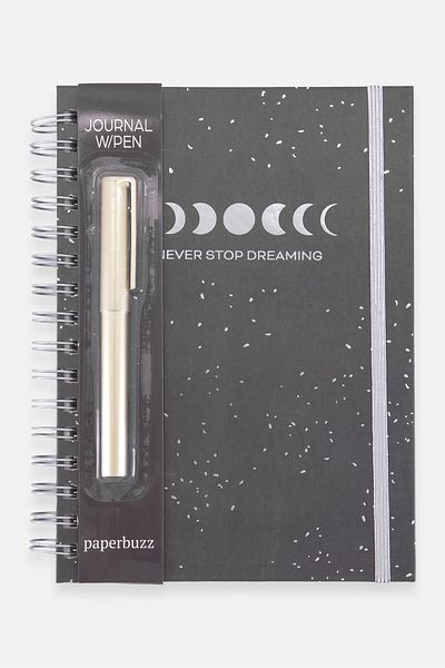 Paperbuzz Never Stop Dreaming Notebook With Pen, Black