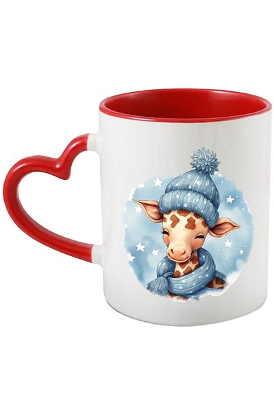 StoryGift Romania Cana cu o girafa somnoroasa | ilustratie | noapte | vise | caciula | fular | fri, Cu Maner Inim