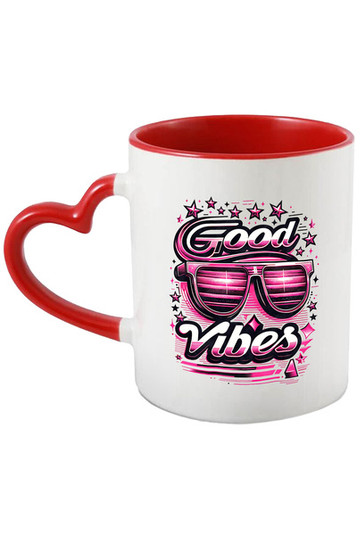 StoryGift Romania Cana cu mesajul "Good vibes", ilustratie, stil retro, vechi...
