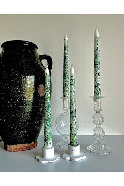 inrobert Antique Green Premium Şamdan Mum Seti 25cm