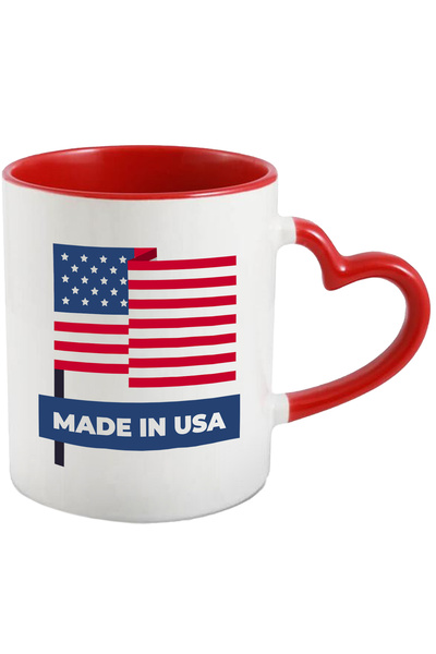 StoryGift Romania Cana Cu Mesaj In Engleza Made In USA, SUA, America, Steag, Multicolor 330 ml, Ce, Cu Maner Inim