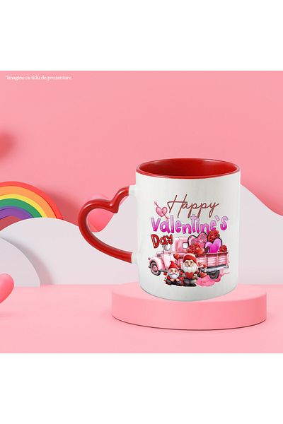 StoryGift Romania Mug with 2 dwarfs and a car loaded with hearts and roses with the message "Ha, Cu,STG"