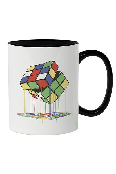 StoryGift Romania Cana Cu Cub Rubik Scurgandu-se, Joc Al Mintii, Motivational, Multicolor 330 ml, , Cu Maner Negru