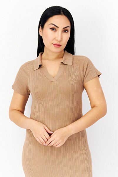 French Connection Women Ribbed Midi Dress, Tan