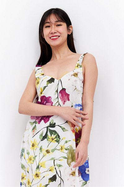 Esprit Women Floral Print Sheath Dress, White Combo