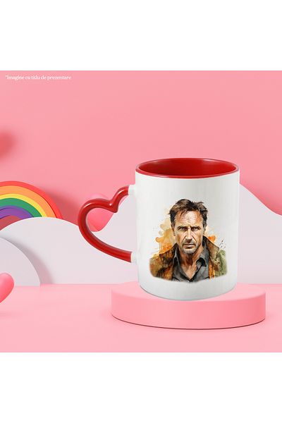 StoryGift Romania Cana Cu Liam Neeson, Actor Celebru, Iubitori De Film, Multicolor 330 ml, Ceramic, Cu Maner Inim STG