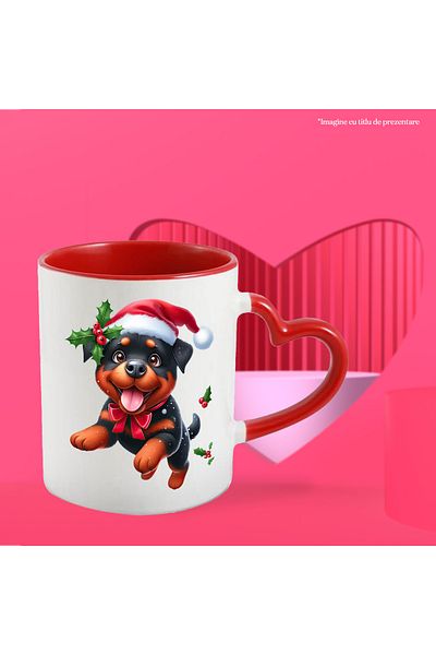 StoryGift Romania Mug with Rottweiler, dog, pet, illustration, mistletoe, Santa Claus hat, With, STG.