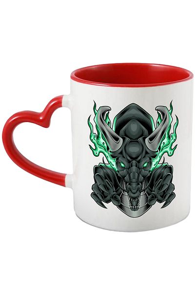 StoryGift Romania Cana Cu Dragon, Gheare, Coarne, Flacari, Mecha, Robot, SF, Multicolor 330 ml, Ce, Cu Maner Inim