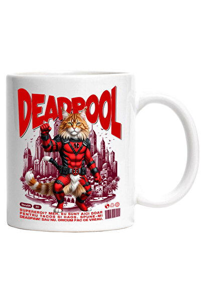 StoryGift Romania Cana cu Maine Coon Pisica In Costum de DeadPool cu Pelerina...