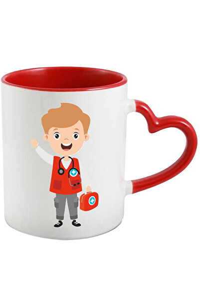 StoryGift Romania Cana Cu Doctor, Paramedic, Vesta, Medicina, Stetoscop, Trusa, Multicolor 330 ml,, Cu Maner Inim