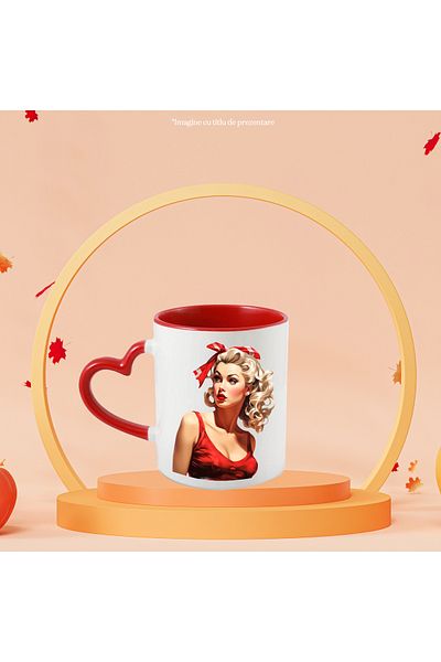 StoryGift Romania Mug with a beautiful woman, illustration, retro style, old, old fashioned, blonde,, With ,STG